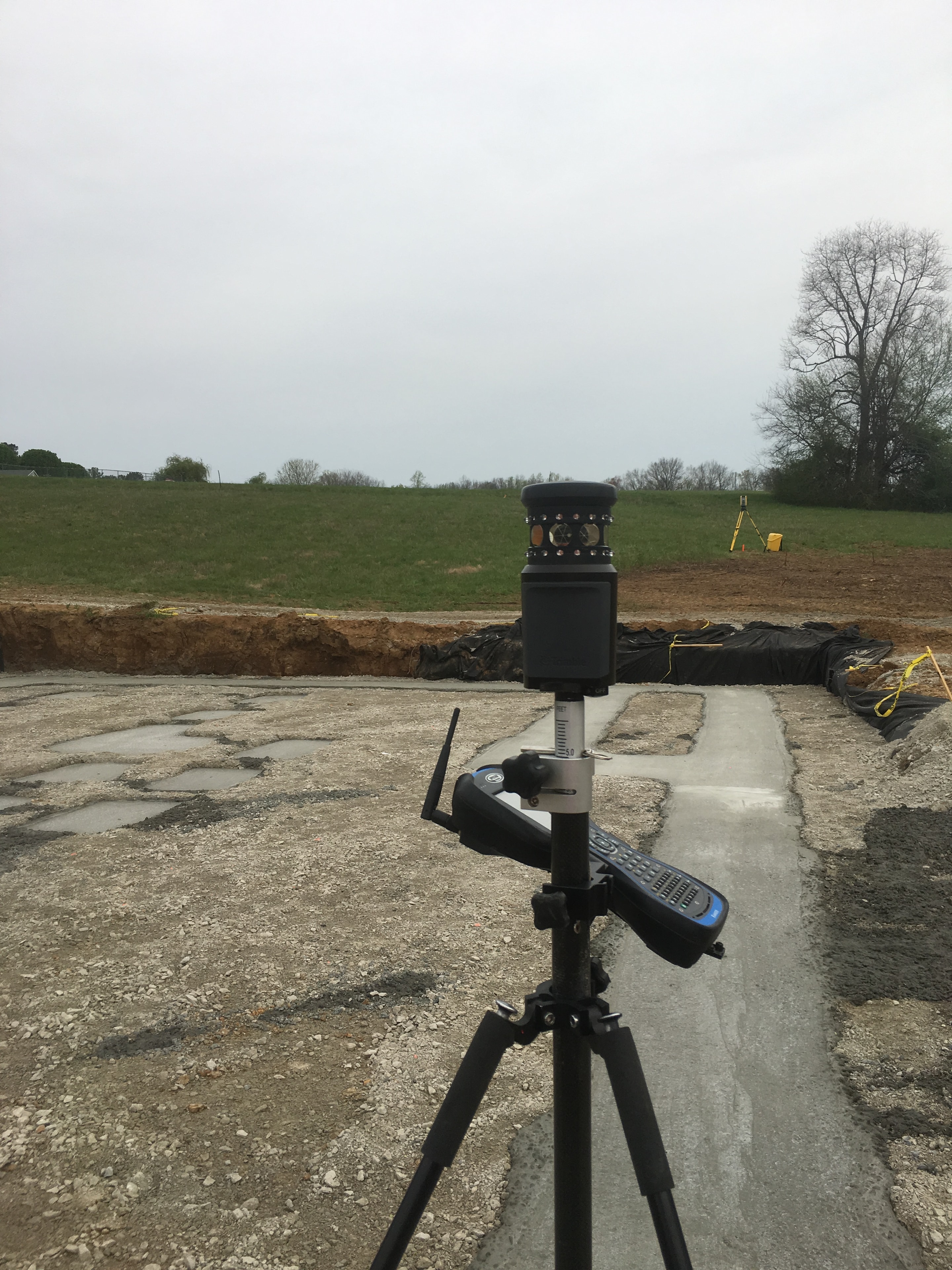 Total station survey equipment in field